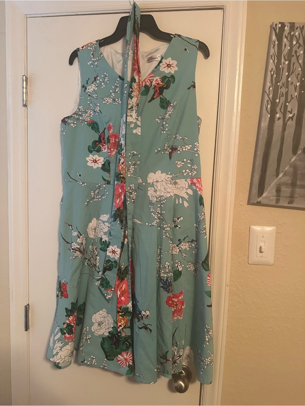 Floral A-Line Dress in Seafoam Green